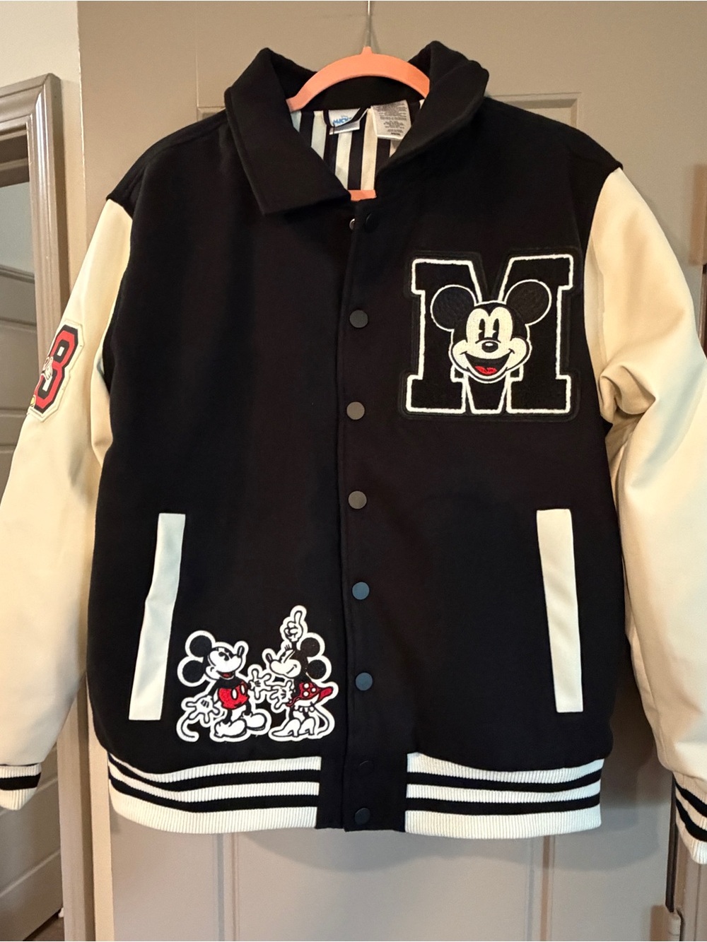 Disney Mickey Mouse Black & Cream Varsity Jacket UNISEX Women’s L/Mens M